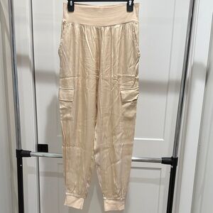 Women's Cream Satin Cargo Joggers